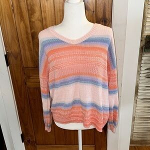 Loft multicolor rib knit striped sweater size petite XL